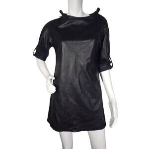 BCBG MAXAZRIA Size XS Yana Black Vegan Leather Dress Zippered Cold Shoulder